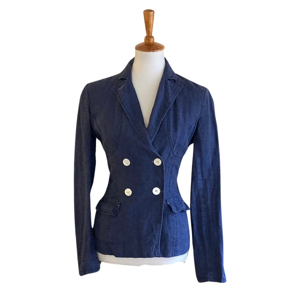 Max Studio Lightweight Blue Linen Blazer Size 2
